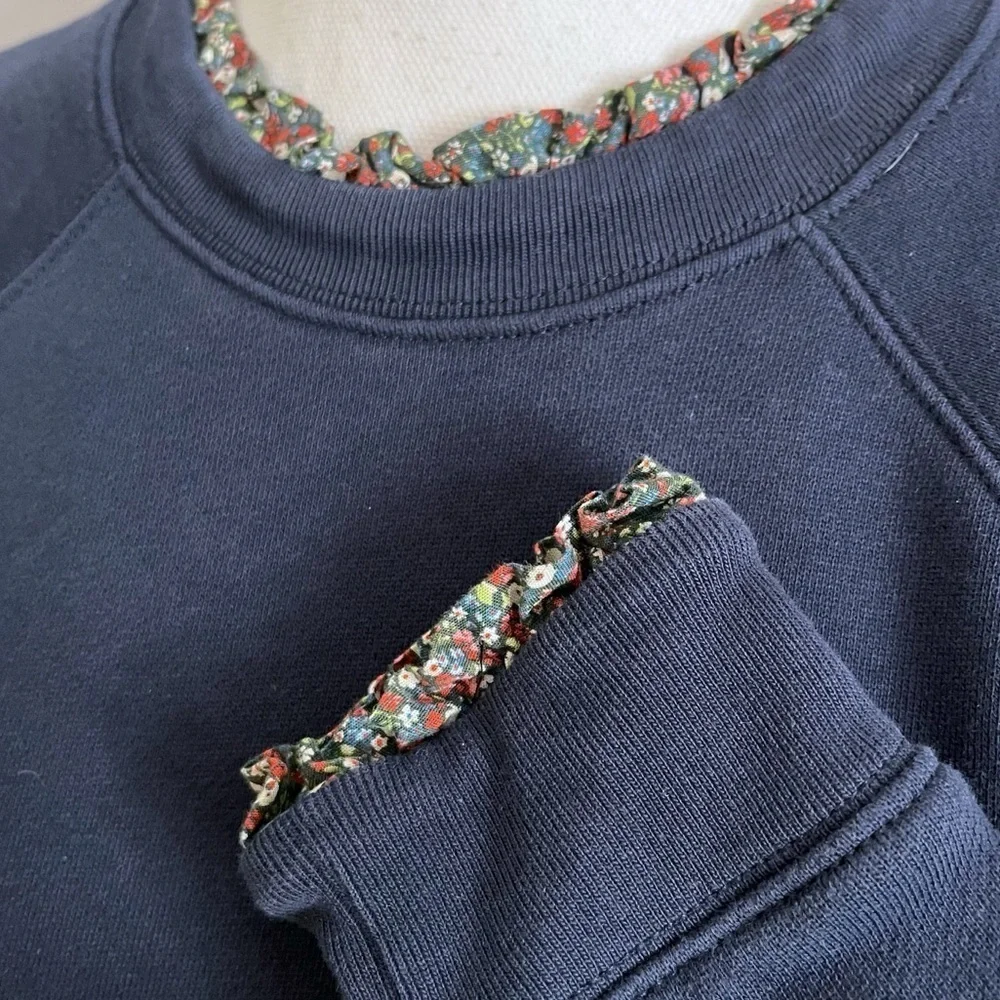 J. Crew • Navy Floral Ruffleneck Pullover Sweatshirt